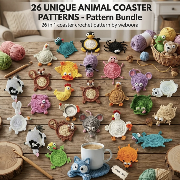 26 Animal Crochet Coaster Patterns PDF – Cute Amigurumi Coasters Bundle for Beginners