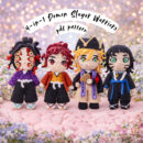 4 Demon Slayer amigurumi crochet dolls, handmade anime characters in colorful outfits, cute crochet pattern bundle for DIY projects.