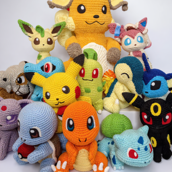 24-in-1 Pokémon Crochet Patterns Bundle PDF | Amigurumi Plush Toy Collection | Pikachu Charmander Squirtle Crochet Patterns